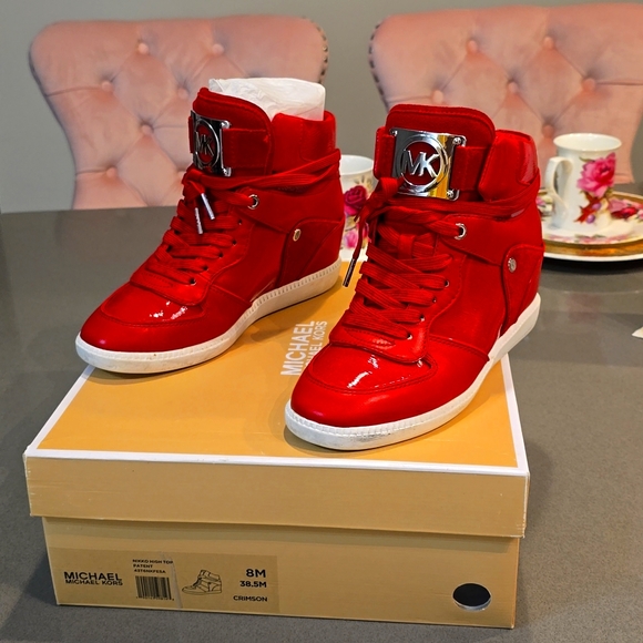 High top wedge sneakers in Crimson red - Picture 1 of 12